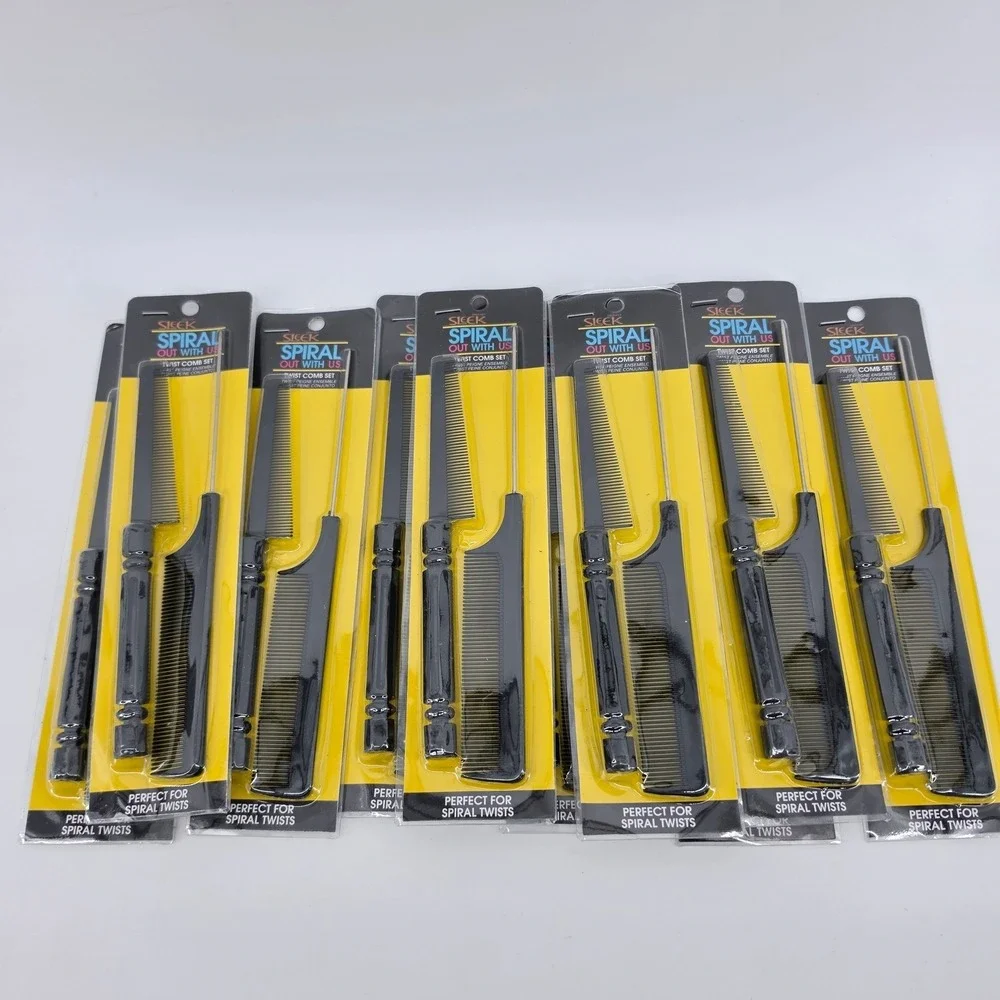 Lot of 10 Firstline Sleek Spiral Twist Comb Sets Metal Rat Tail 2pc New 3405